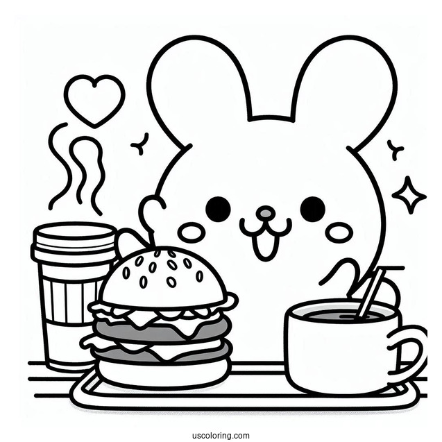 Pompompurin Serving Coffee And Burger Coloring Sheet