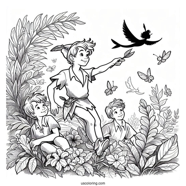 Coloring Page Of Peter Pan And The Lost Boys