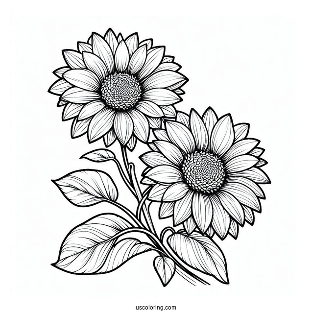 Flower Coloring Pages Of Two Large Sunflowers