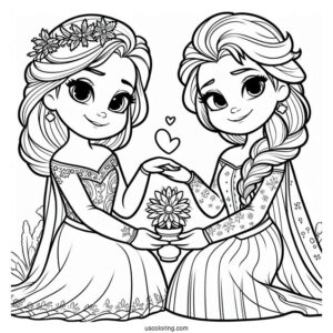 Elsa And Sister Holding Hands Coloring Sheet