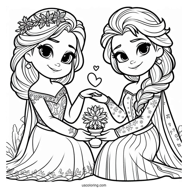 Elsa And Sister Holding Hands Coloring Sheet