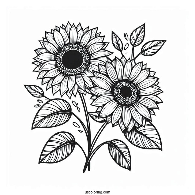 Flower Coloring Pages Of Two Large Sunflowers