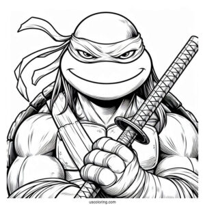 Ninja Turtles Coloring Page Of Leonardo Smirking While Holding Katana