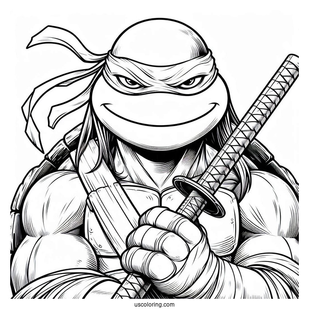 Ninja Turtles Coloring Page Of Leonardo Smirking While Holding Katana