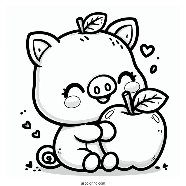 Smiling Critters Coloring Page PickyPiggy Eating An Apple