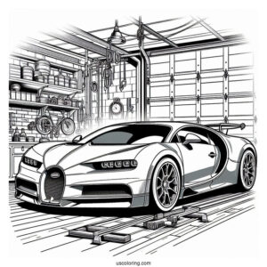 Parked Bugatti Coloring Page Chiron In garage