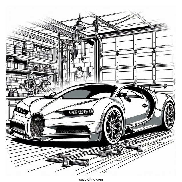 Parked Bugatti Coloring Page Chiron In garage