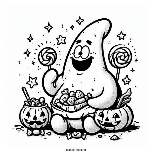 Patrick Star Coloring Page Eating Candies On Halloween