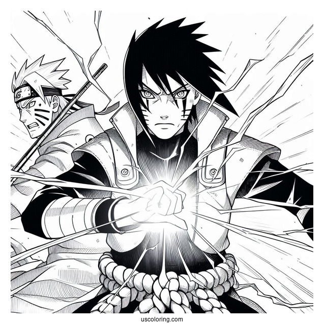 Uchiha Sasuke Coloring Page Using Chidori In Battle