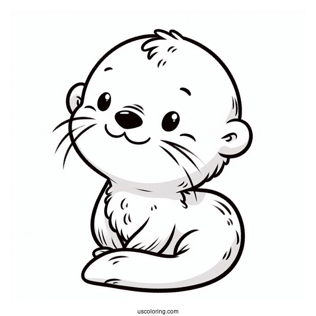 Simple Baby Otter Coloring Page For Preschoolers