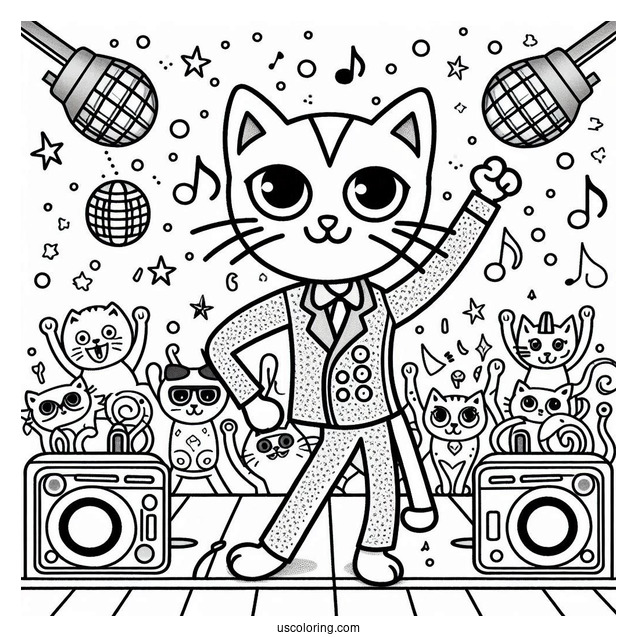 Pete The Cat At a Disco To Color