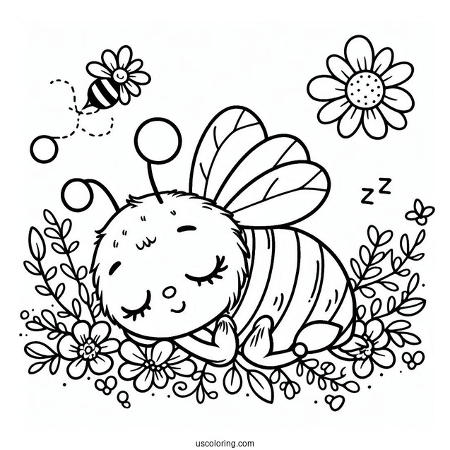 Sleeping Bee Coloring Page For Preschoolers