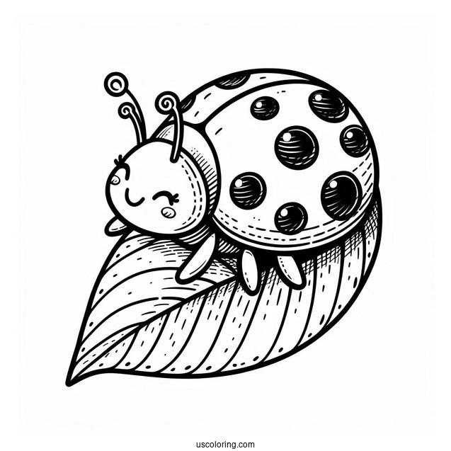 Ladybug Beetle Coloring Page On A Leaf For Kids