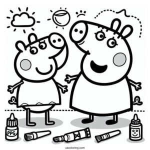 Peppa Pig And George Coloring Sheet