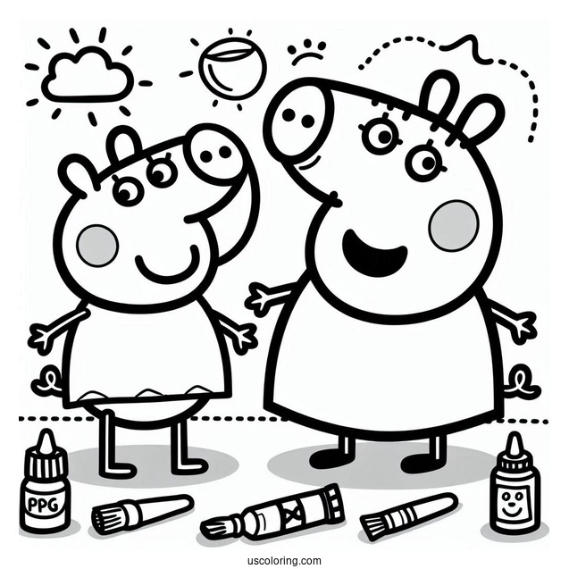 Peppa Pig And George Coloring Sheet