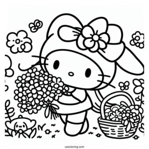 Sanrio Coloring Pages Of My Melody Picking Flowers