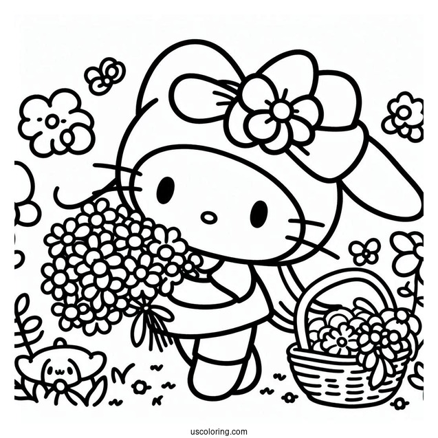 Sanrio Coloring Pages Of My Melody Picking Flowers