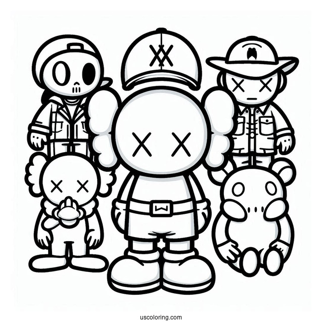 KAWS Coloring Page Companion Outline For Kids