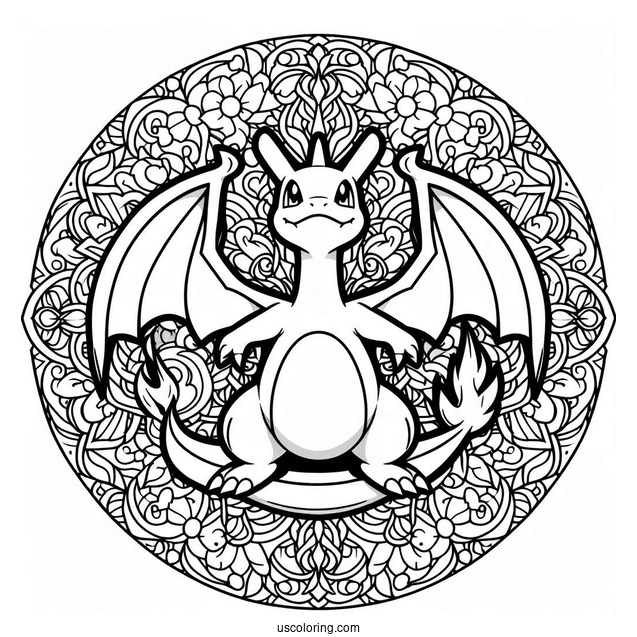 Coloring Page of Charizard Mandala
