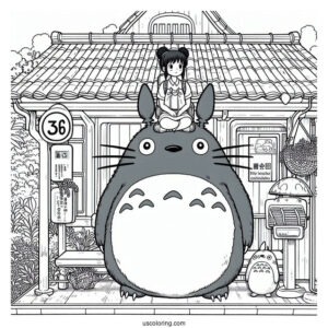 Studio Ghibli Coloring Page of Iconic My Neighbor Totoro At Bus Stop Poster
