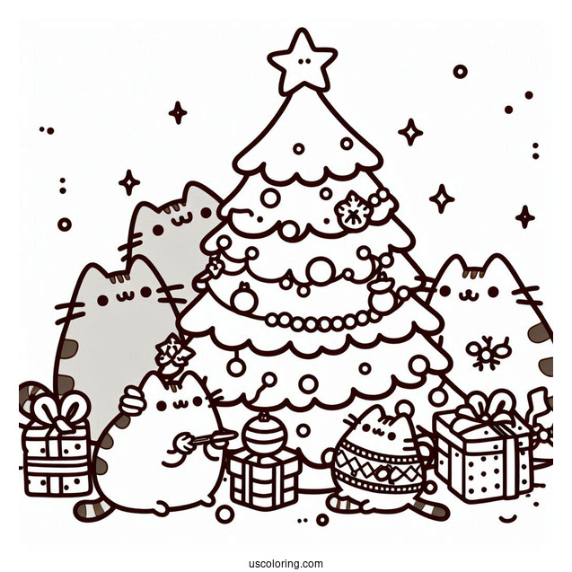 Pusheen And Friends Decorating Christmas Tree