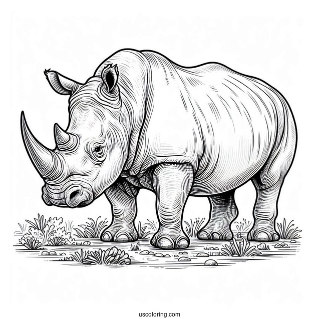 Coloring Page Of a Realistic Looking Rhino