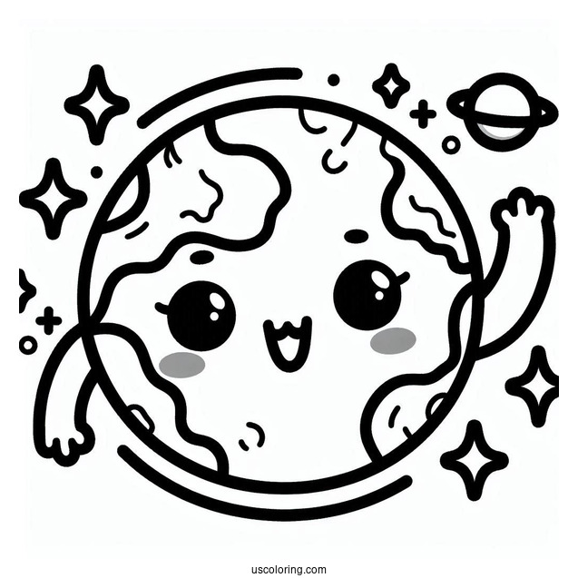 Kawaii Earth Waving Coloring Sheet For Preschoolers