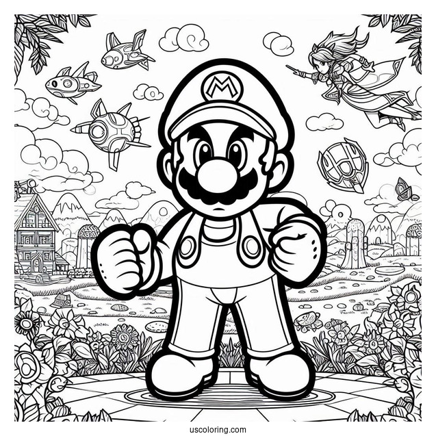 Mario In Super Smash Bros Coloring Page For Kids