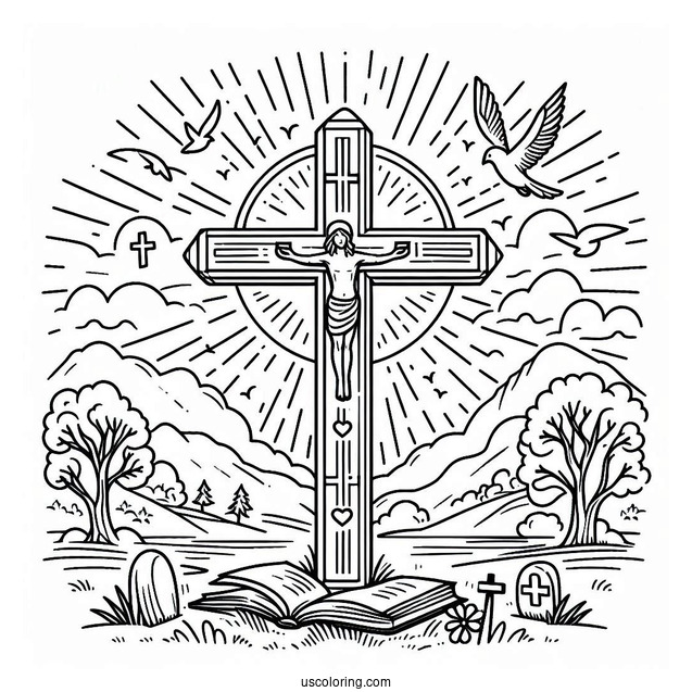 Easy Sunday School Cross For Coloring