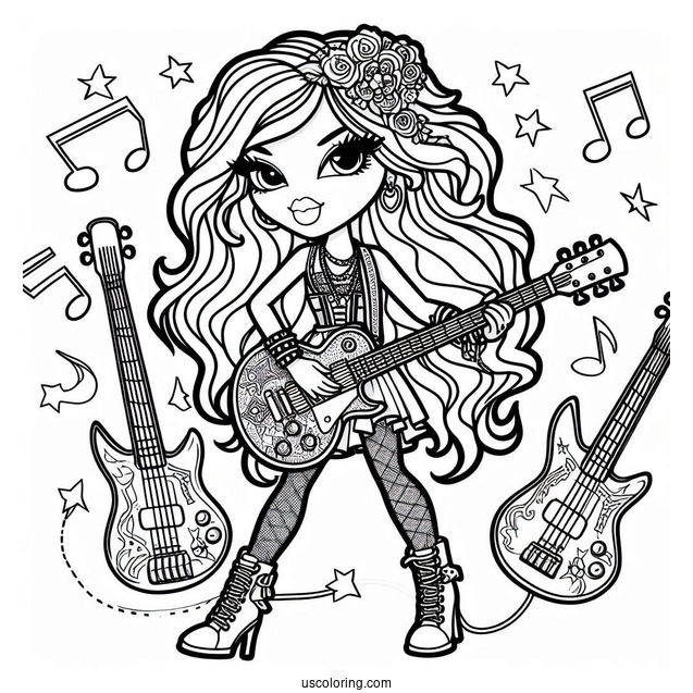 Coloring Page Of Rockstar Yasmin With Guitar