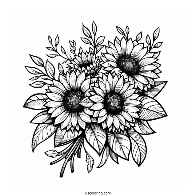 Bouquet Of Sunflowers Coloring In