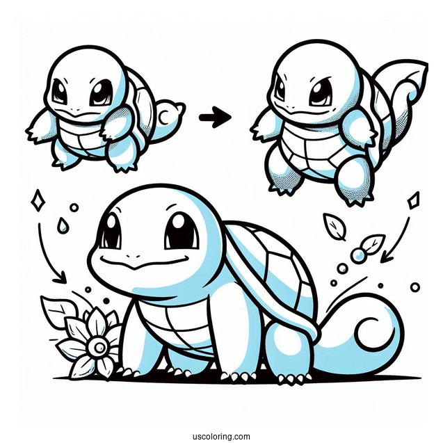 Squirtle Coloring Page Of Evolution To Wartortle And Blastoise