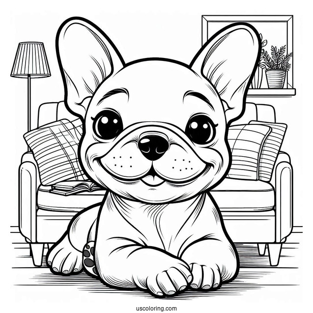 Smiling French Bulldog On Sofa Coloring In