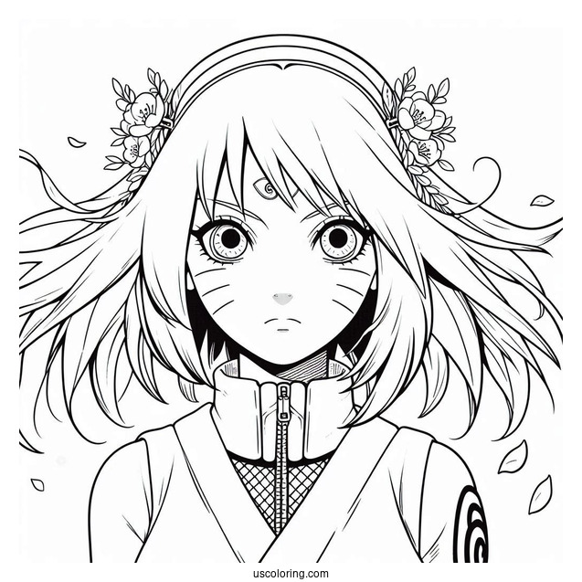 Naruto Coloring Page of Young Haruno Sakura In Konoha