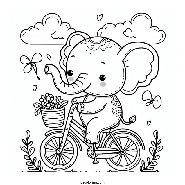Cute Elephant On A Small Bicycle Coloring Page