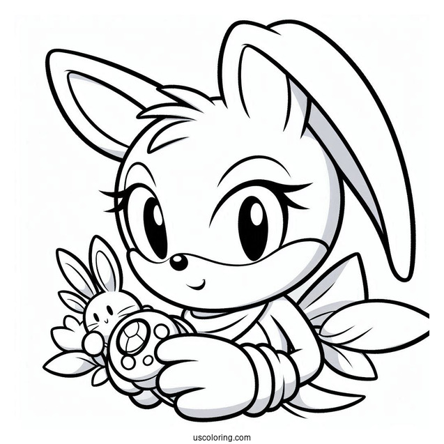 Cream the Rabbit Holding Toy Coloring In