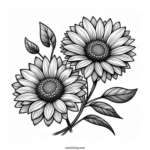 Flower Coloring Pages Of Two Large Sunflowers