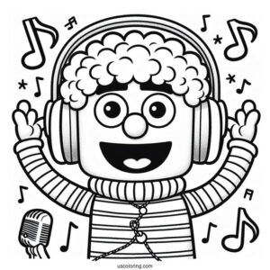 Sing Coloring Page Of Eddie Noodleman With Headphones Around Neck