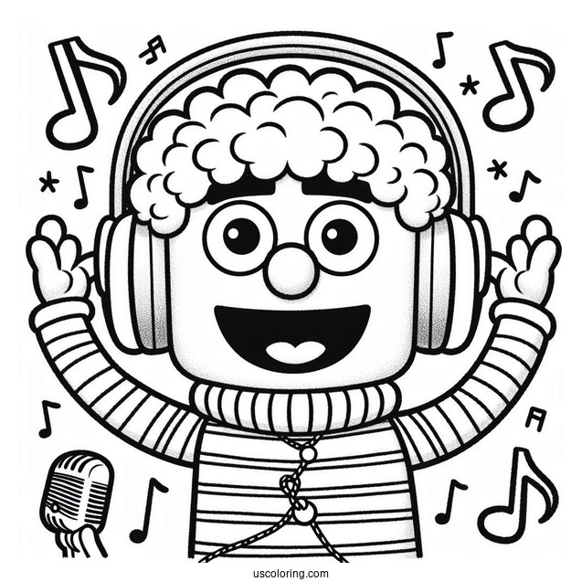 Sing Coloring Page Of Eddie Noodleman With Headphones Around Neck