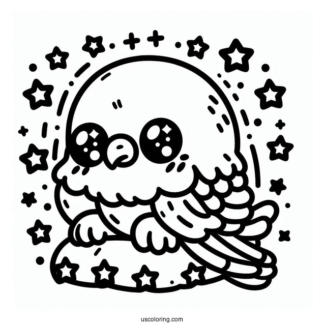 Cute Kawaii Bald Eagle With Stars Coloring In