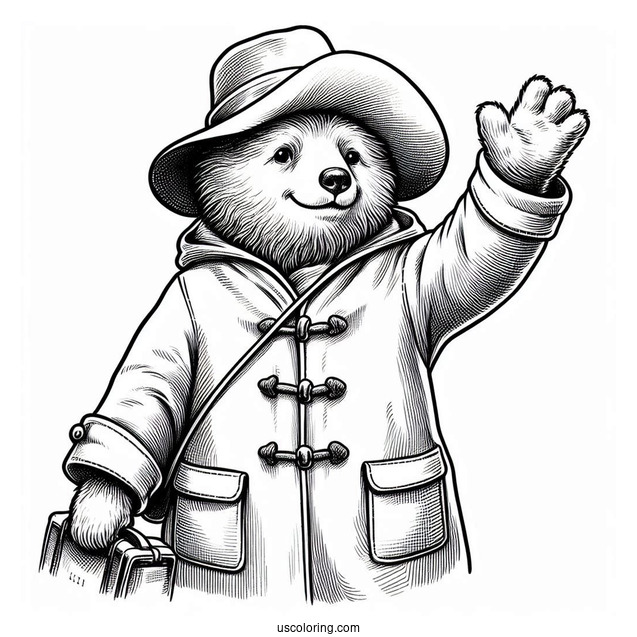 Paddington Coloring Page Waving His Hand