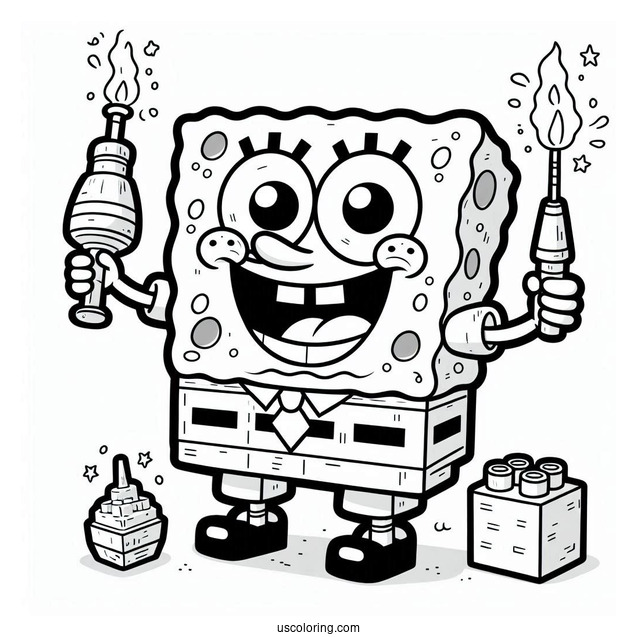 Smiling Lego SpongeBob Coloring Page For Kids