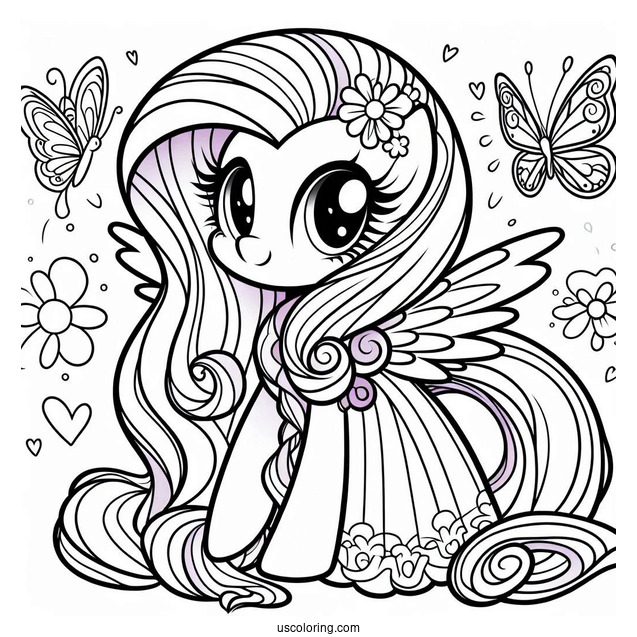 Cute With Fluttershy With Rarity Coloring Page For Kids