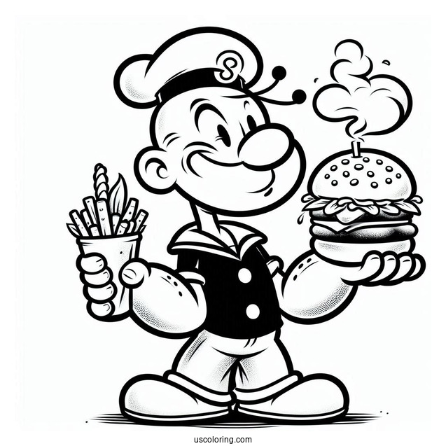 Popeye Coloring Page Of J. Wellington Wimpy Holding Cheeseburger