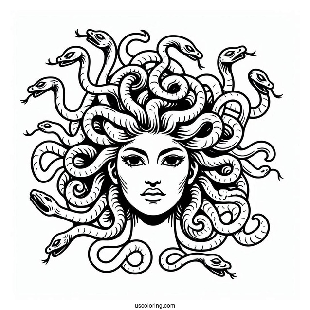 Simple Medusa Coloring Page With Head Full Of Snakes
