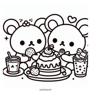 Rilakkuma Coloring Page Eating Dessert With Kiiroitori And Korilakkuma For Kids