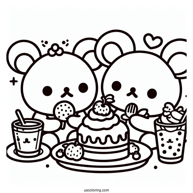 Rilakkuma Coloring Page Eating Dessert With Kiiroitori And Korilakkuma For Kids