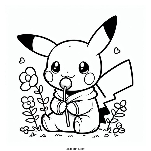 Baby Pikachu Eating Pocky Coloring In For Preschoolers