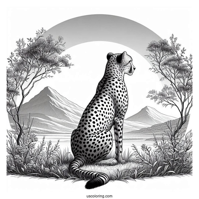 Back View Of Realistic Adult Cheetah Coloring Page