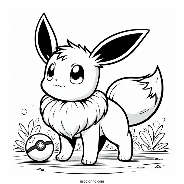 Eevee Standing Under PokeBall